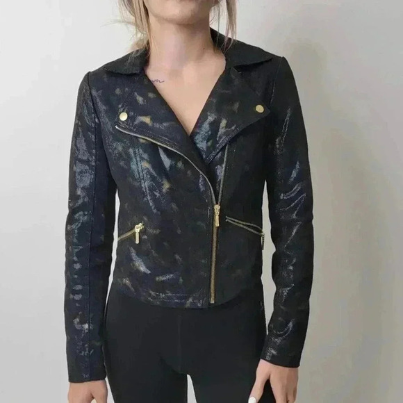 Rock & Republic Metallic Snake Skin Vegan Leather Moto Jacket - S - Picture 2 of 11